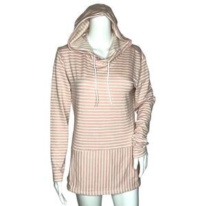 RBX Shirt Womens Small Blush Pink White Stripe Hoodie Everyday Casual Athleisure